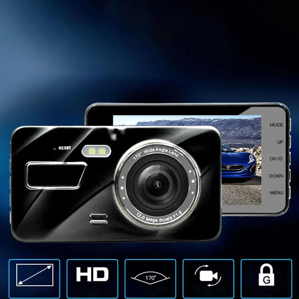 BEESCLOVER 4 дюйма Cam Двойной объектив автомобиля Камера Регистраторы 1080 P спереди и