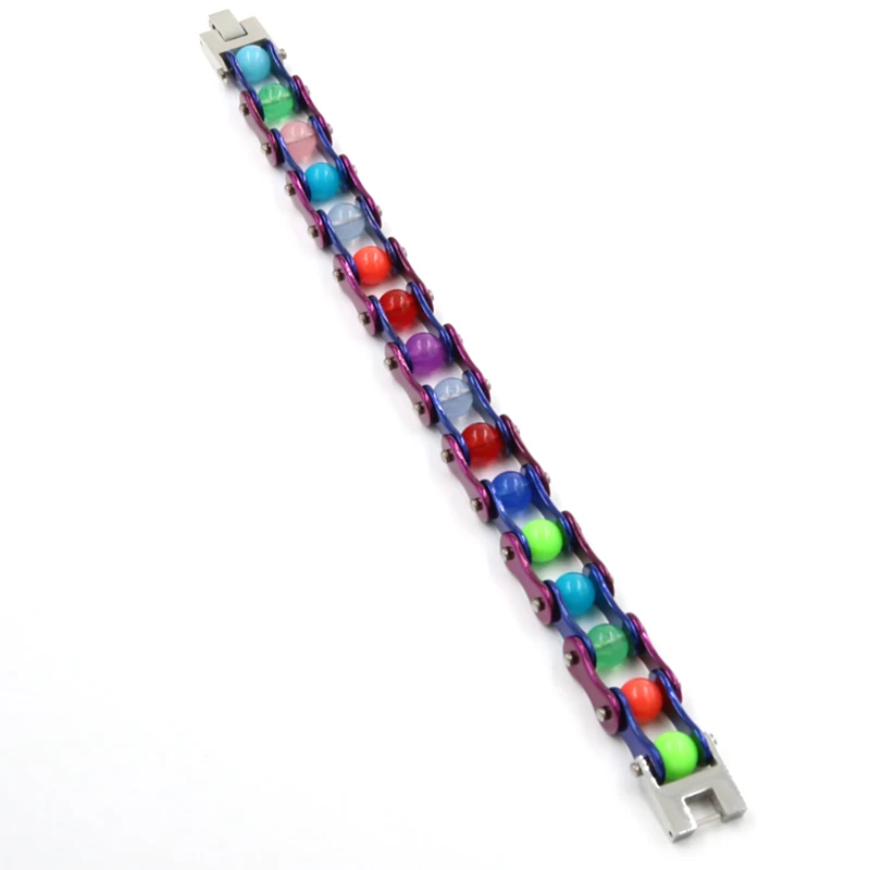 High Quality Jewelry Fashion Stainless Steel Bike Bracelet Women purple blue Biker Bicycle Motorcycle Chain Bracelets Bangle | Украшения и