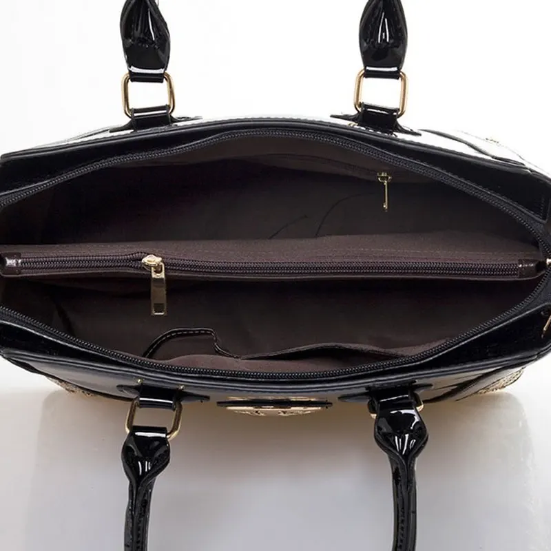 Синий Лакированная кожа Сумочка squined Вышивка Большой Tote Для женщин топ-ручка