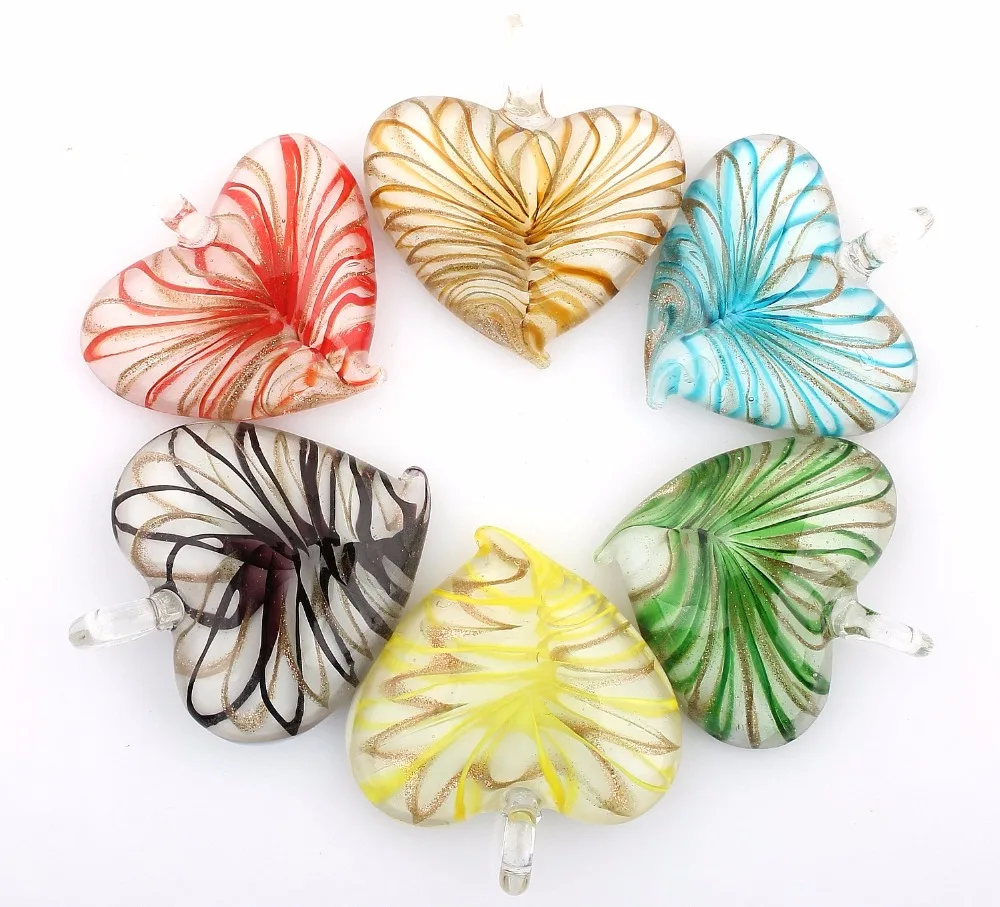

Qianbei Wholesale 6pcs Heart Flower Pendant Handmade Murano Lampwork Glass Mix Color Fit Necklace Jewelry Gifts W