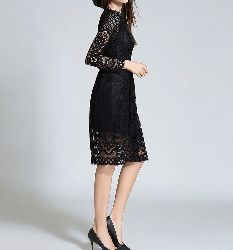 Autumn high quality white lace crochet party casual women's clothing | Женская одежда