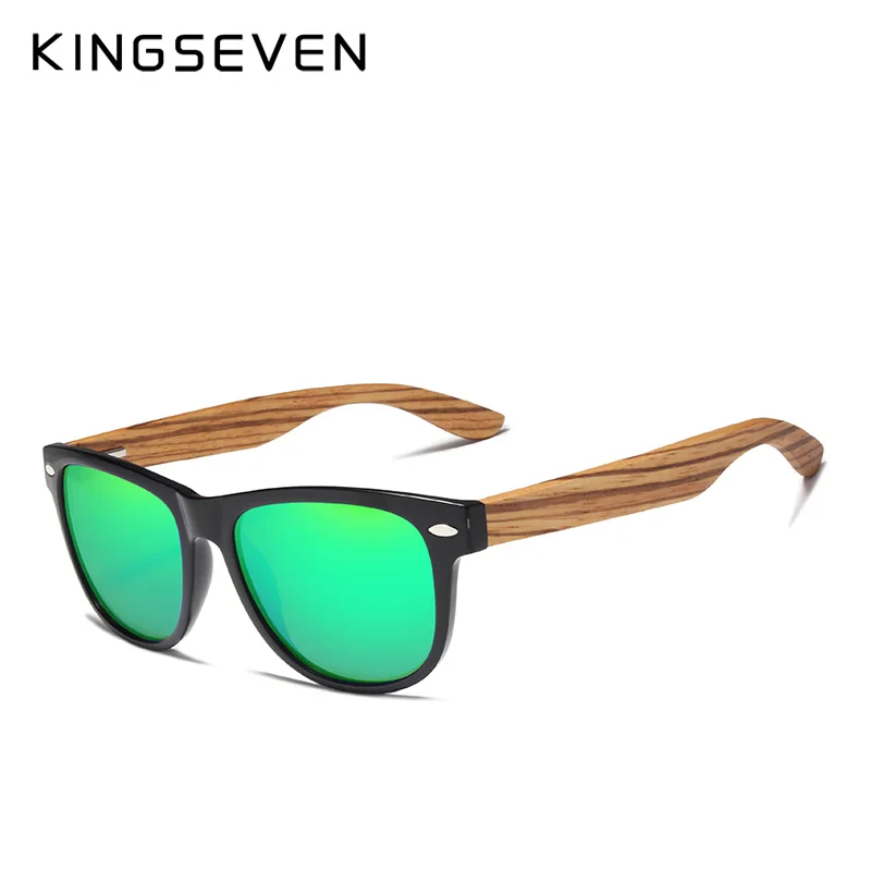 green Zebra wood KINGSEVEN, модные деревянные поляризационные Квадратные Солнцезащитные очки для мужчин и женщин, зеркальные линзы, защита от уф400 лучей, очки для вождения - Цвет линз: green Zebra wood