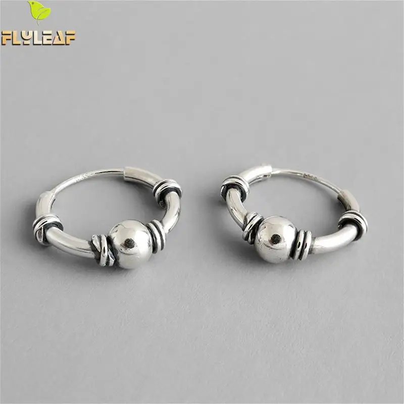 Flyleaf Statement Ball Hoop Earrings For Women Real 925 Sterling Silver High Quality Girl Fine Jewelry Vintage Simple Ear Buckle | Украшения