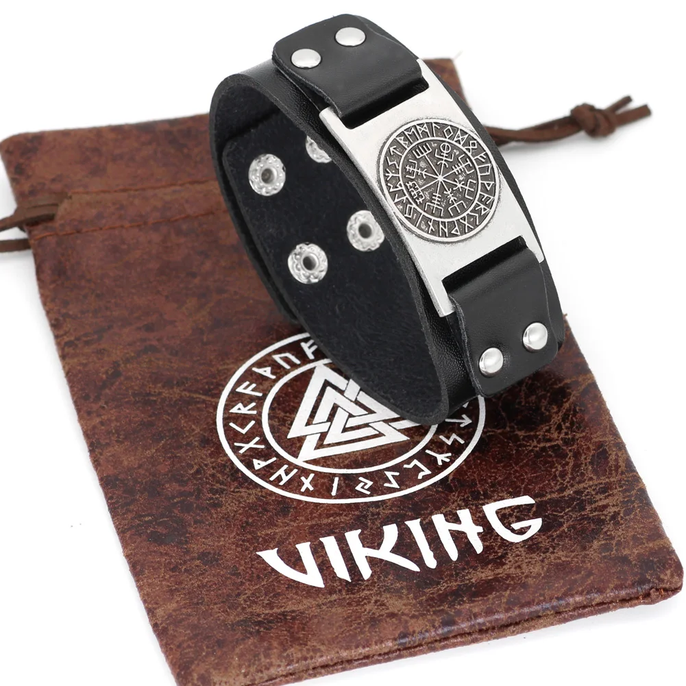 Для мужчин viking вегвизир компасы Руна кожаный браслет-амулет ювелирные изделия-20
