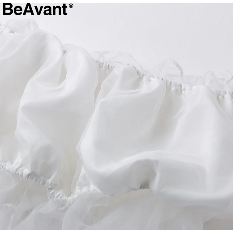 BeAvant, белый женский короткий топ с открытыми плечами, прозрачный сетчатый рукав, женские топы, рубашки, вечерние, Клубные, с вырезом лодочкой, женские шикарные топы, майки