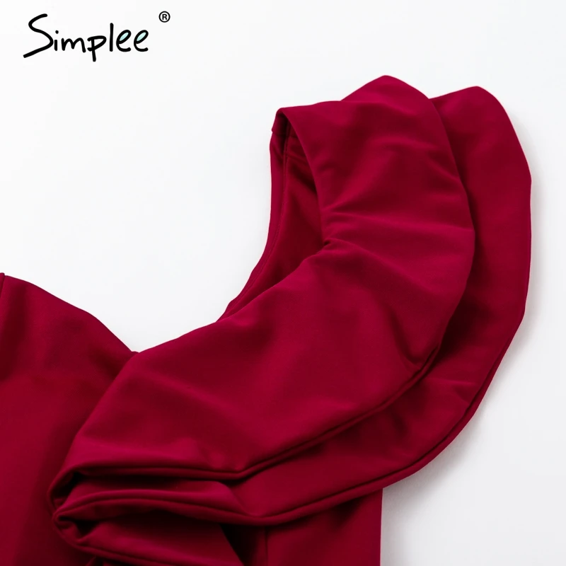 Simplee Сексуальное женское платье на одно плечо с оборками разрезом высокая талия