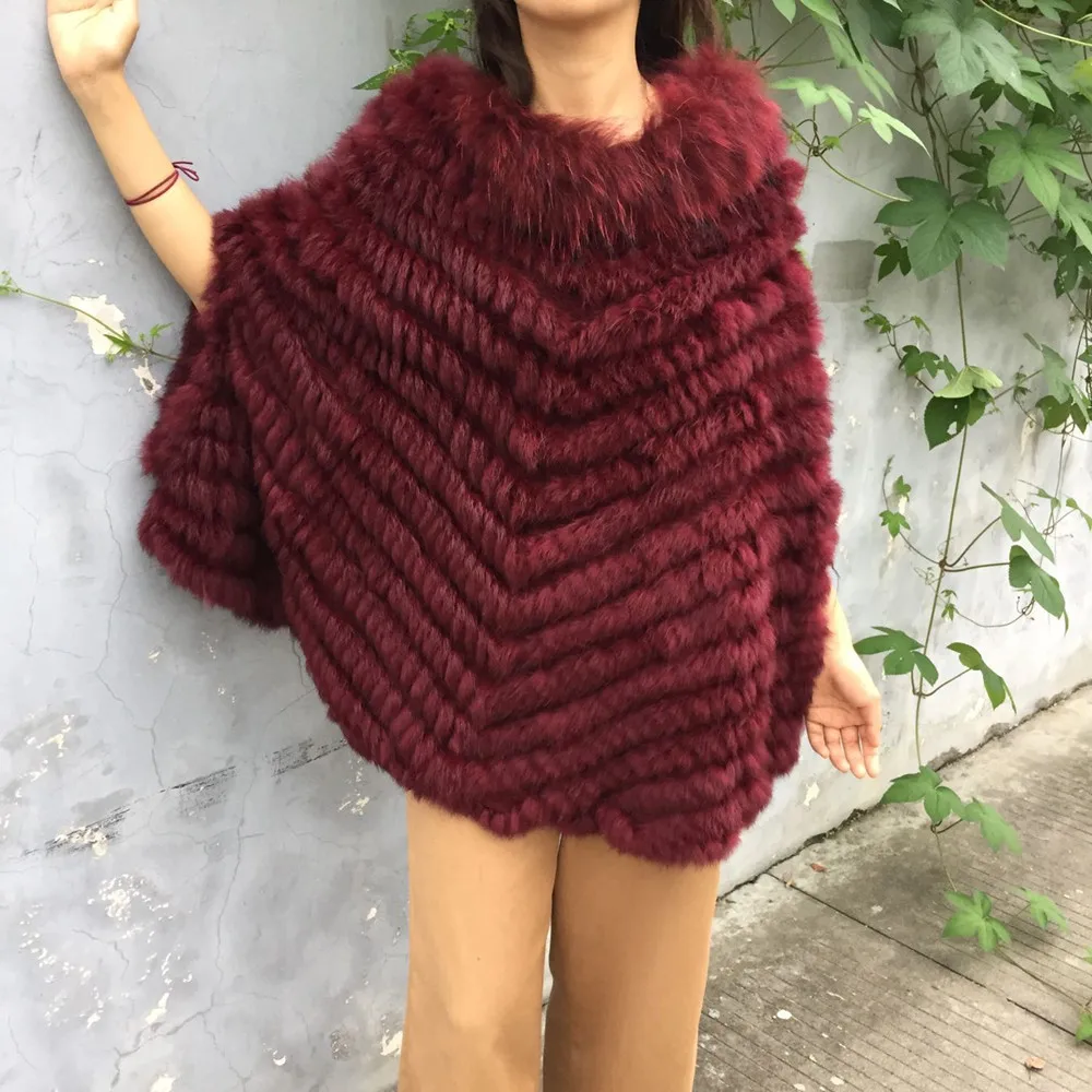 Jancoco Max+ Новинка, пончо с натуральным кроличьим мехом, зимняя модная Стильная накидка, Женская шаль для вечеринки S7112