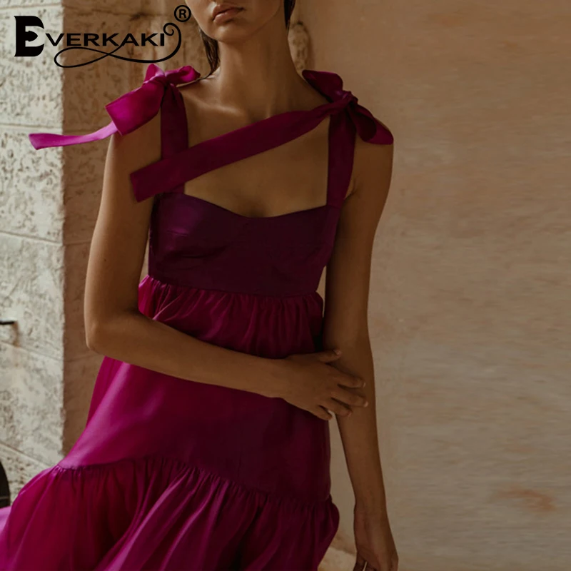 Everkaki Boho Платье женское спагетти длинное платье на лямках элегантные вечерние