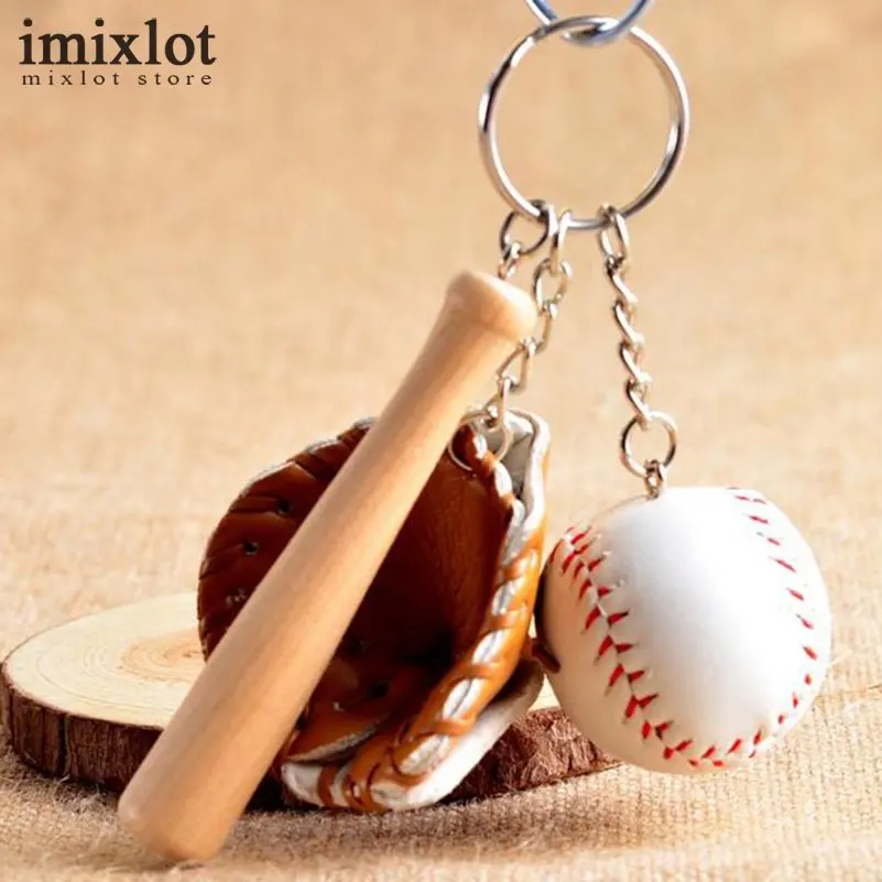 Imixlot 2pcs/lot Baseball Glove Wooden Bat Keychain Sports Car Key Chain Ring Gift For Man 4 Colors | Украшения и аксессуары