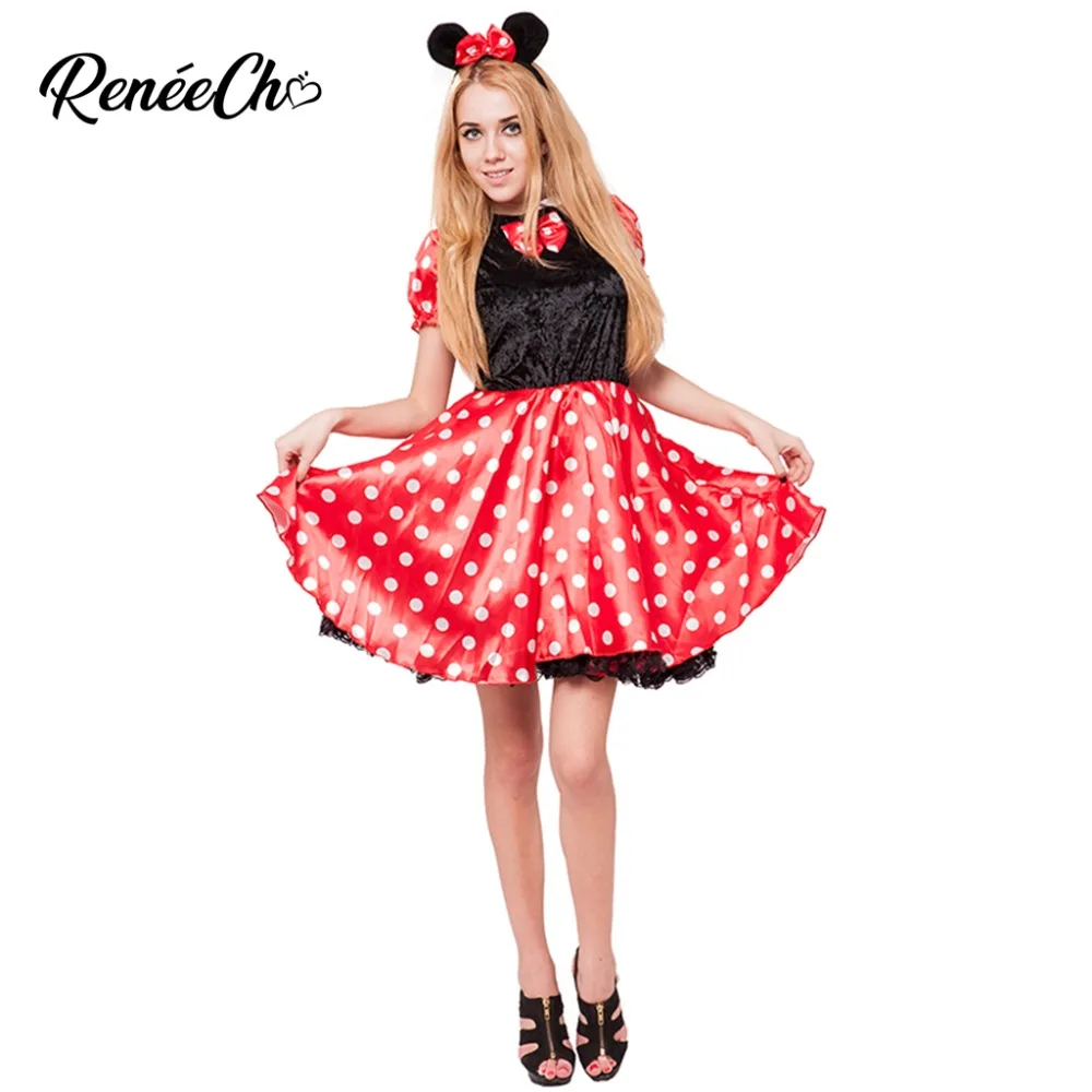 

Halloween costume women Retro Miss Mouse Costume Movie TV Character Cosplay Female Dot Print Christmas Dress 2018 Adult Costume