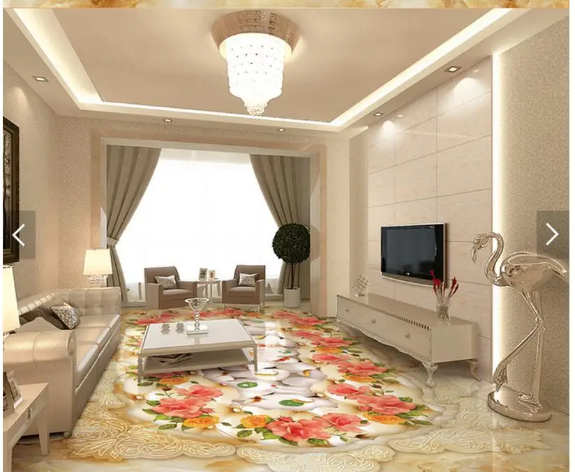 3D обои с рисунком пола в европейском стиле лотос цветок карп мрамор ванная