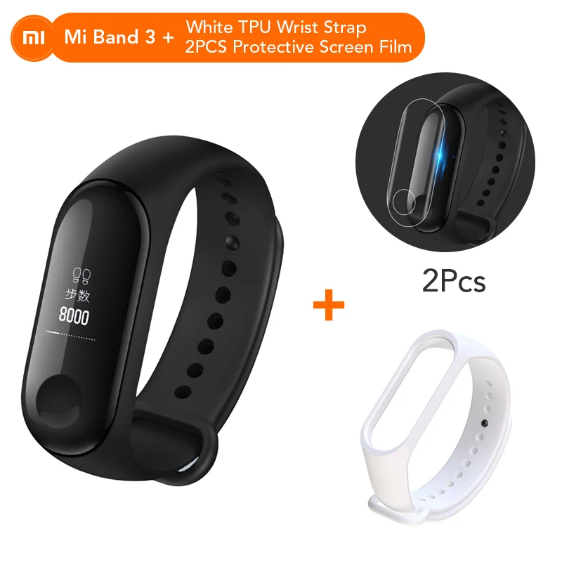 Add White Strap Xiaomi mi-браслет 3 Bluetooth 4,2 Xao mi Xio mi умный спортивный браслет OLED mi band 3 Smartband Xaio mi пульсометр 0 - Цвет: Add White Strap