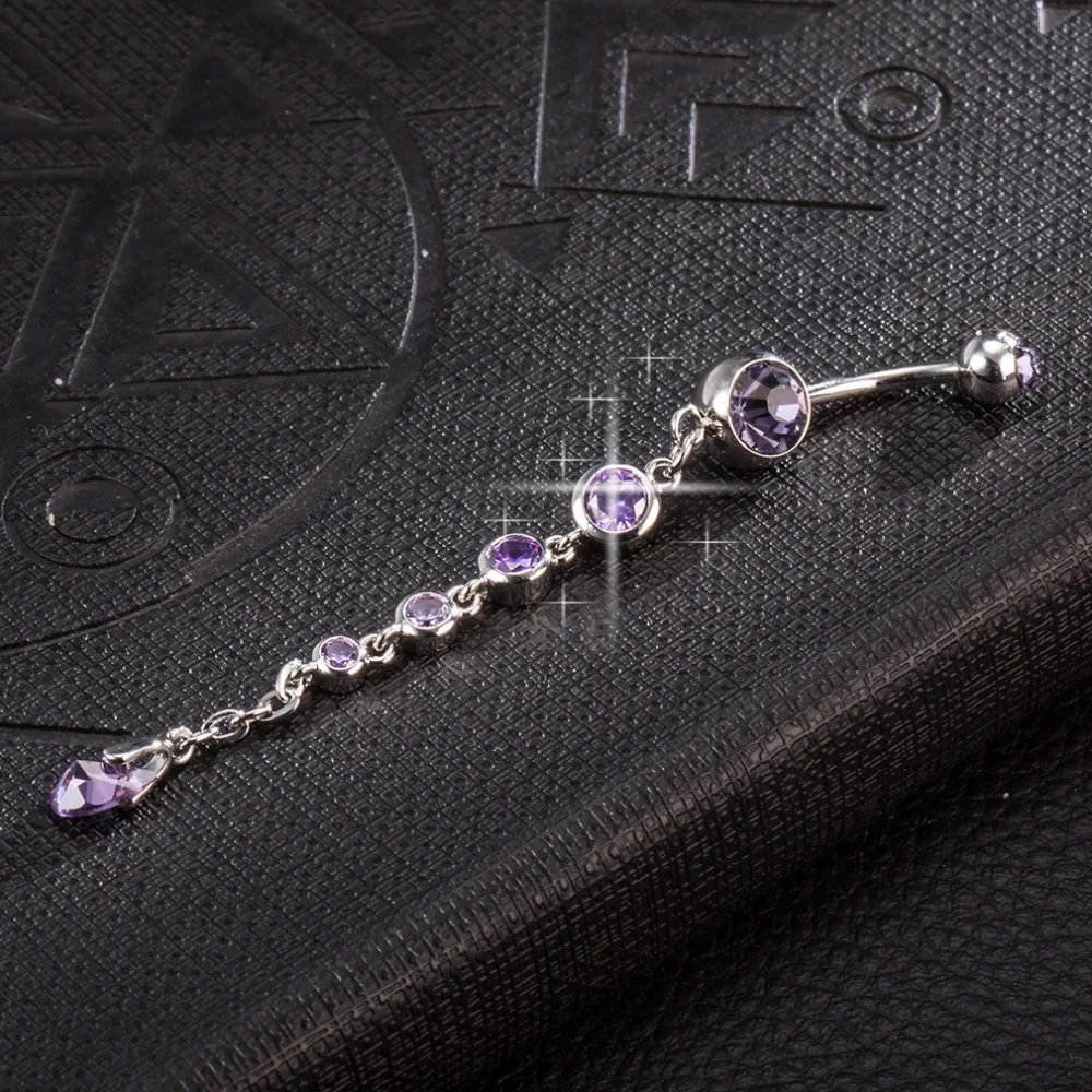 Gussiarro 2019 Dangle White Gold-Color Navel Clear Pink Purple Cubic Zirconia Ring Chain Percing Belly Button Rings Body Jewelry | Украшения