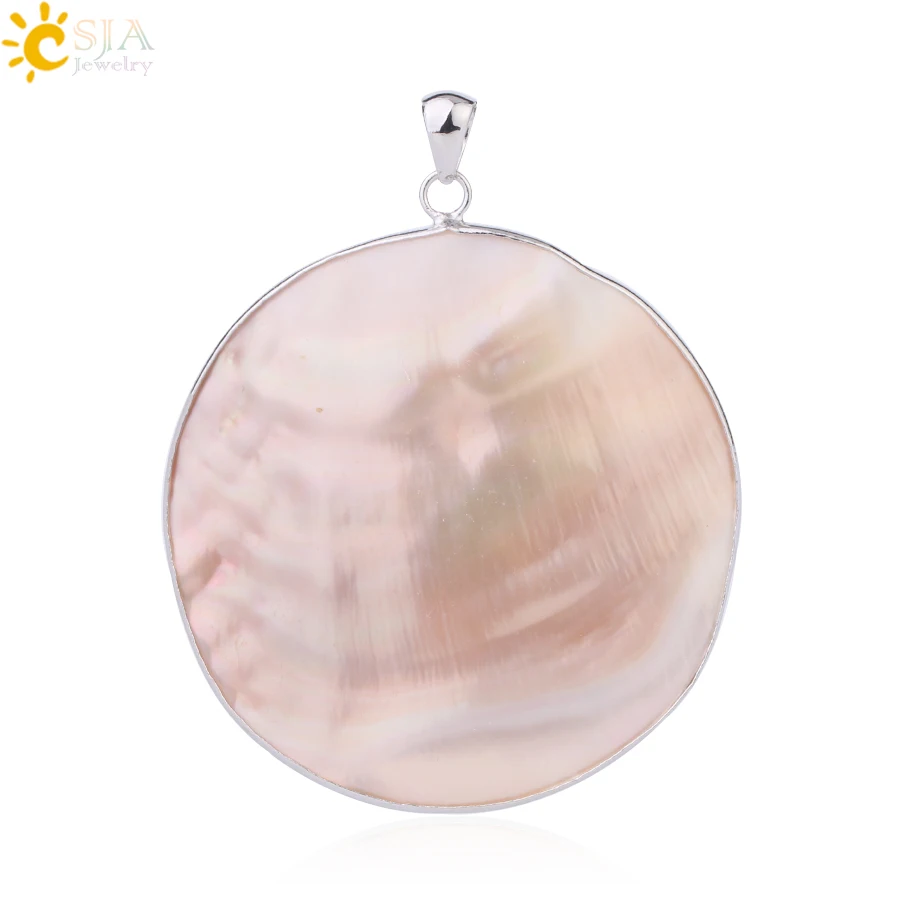 Pendant CSJA 68x55 мм натуральный жемчуг ракушка Большие Подвески Белый Розовый Круглый мать оболочка жемчуга Подвески Ожерелья для женщин ювелирные изделия F939 - Окраска металла: Pendant