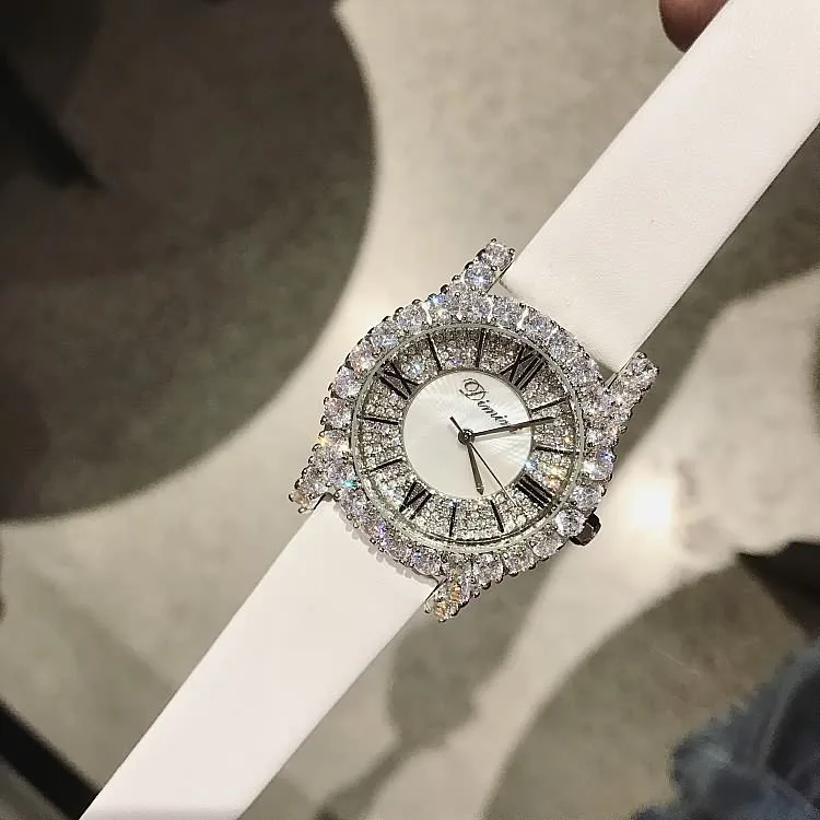 Big size-White Топ бренд Роскошные Дизайнерские Брендовые женские часы с кожаным ремешком женские часы под платье латунный чехол женские кварцевые часы в римском стиле - Цвет: Big size-White