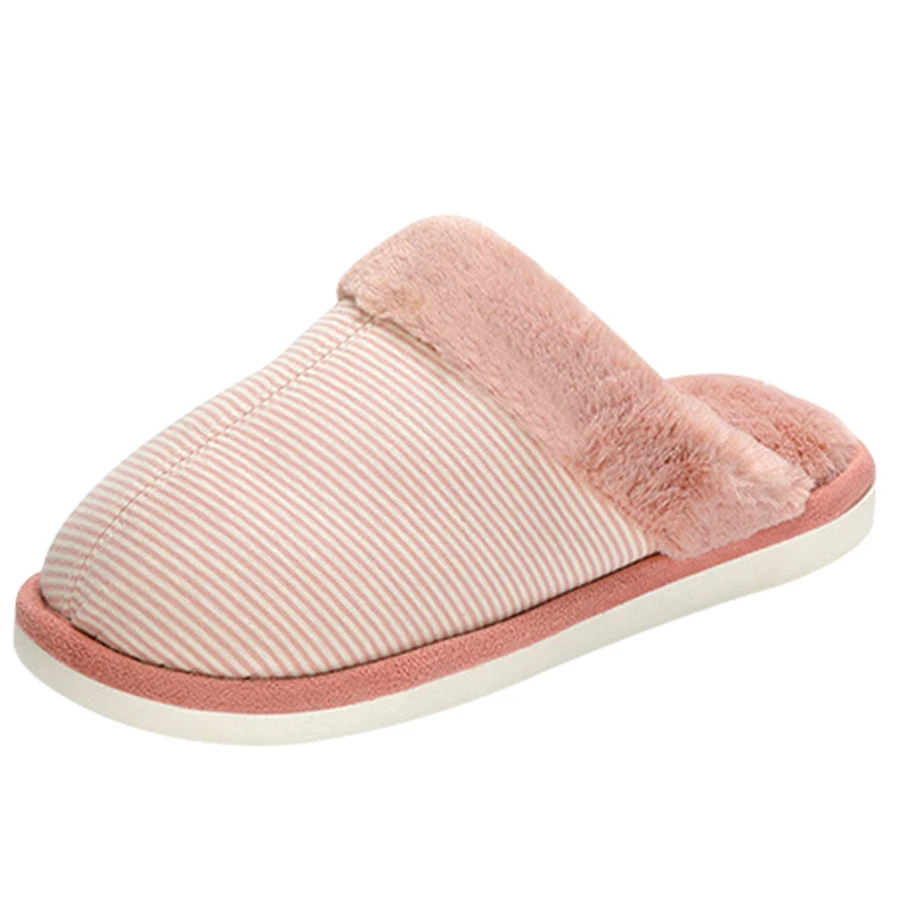 Winter Unisex Cotton Home Slippers Non-slip Soft Bottom Indoor Slipper Lovers Striped Warm Shoes | Обувь