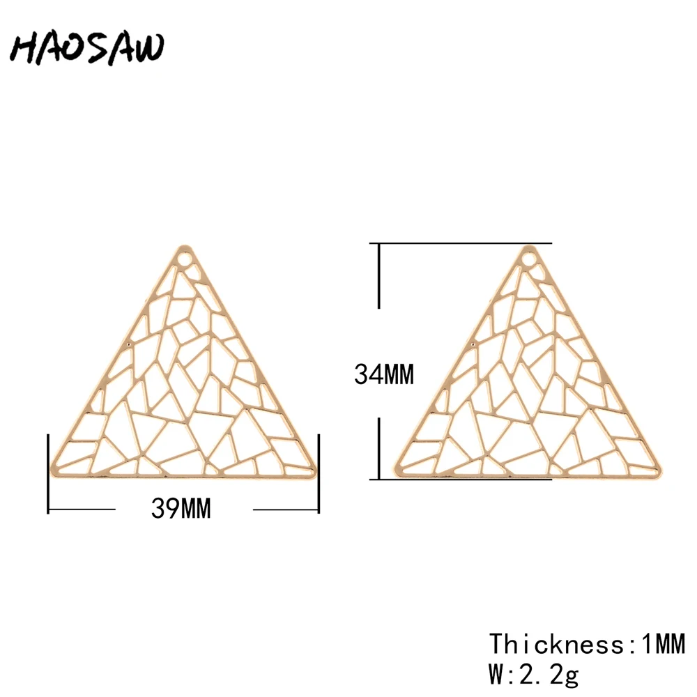 HAOSAW 39*34 мм 6 шт./лот, треугольная подвеска, аксессуары для сережек/Геометрические ювелирные изделия/Аксессуары для сережек