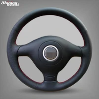 shining wheat hand stitched black leather car steering wheel cover for volkswagen vw golf 4 mk4 old vw passat b5
