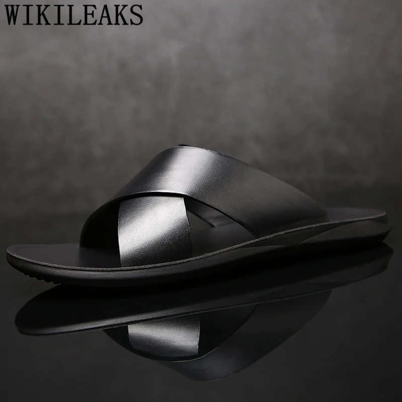 Открытая обувь мужские пляжные сандалии дизайнерская сланцы кожаные Мужская