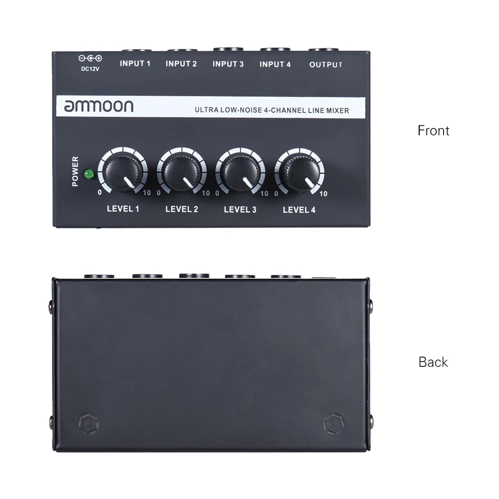 Ammoon MX400 4 микшер каналов микшерный пульт ультра-компактный низкий уровень шума линии моно аудио микшер с адаптером питания