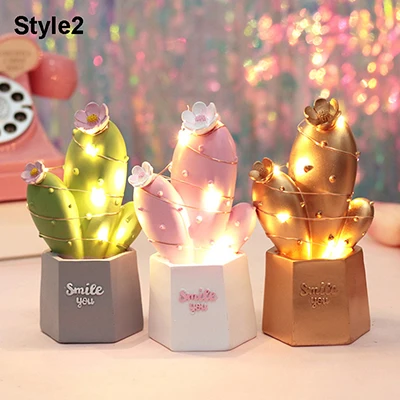Style2 Ins кактус светодиодный ночной Светильник растение из смолы лампы Детские прикроватные лампы Рождественский домашний декоративный светильник s подарок на день рождения для детей - Испускаемый цвет: Style2