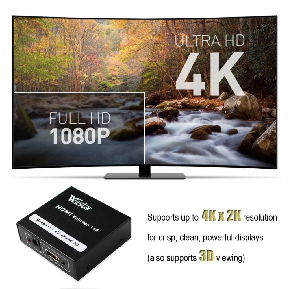 Wiistar HDMI сплиттер 1x2 HDMI 1,4 конвертер 1080P 1 в 2 Переключатель Поддержка 1,4 в 4 к 2 к 3D для HDTV STB HDMI сплиттер 2 порта