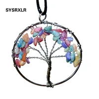 wholesale fashion quartz chips pendant necklace rainbow 7 chakra tree of life multicolor wisdom tree natural stone necklace
