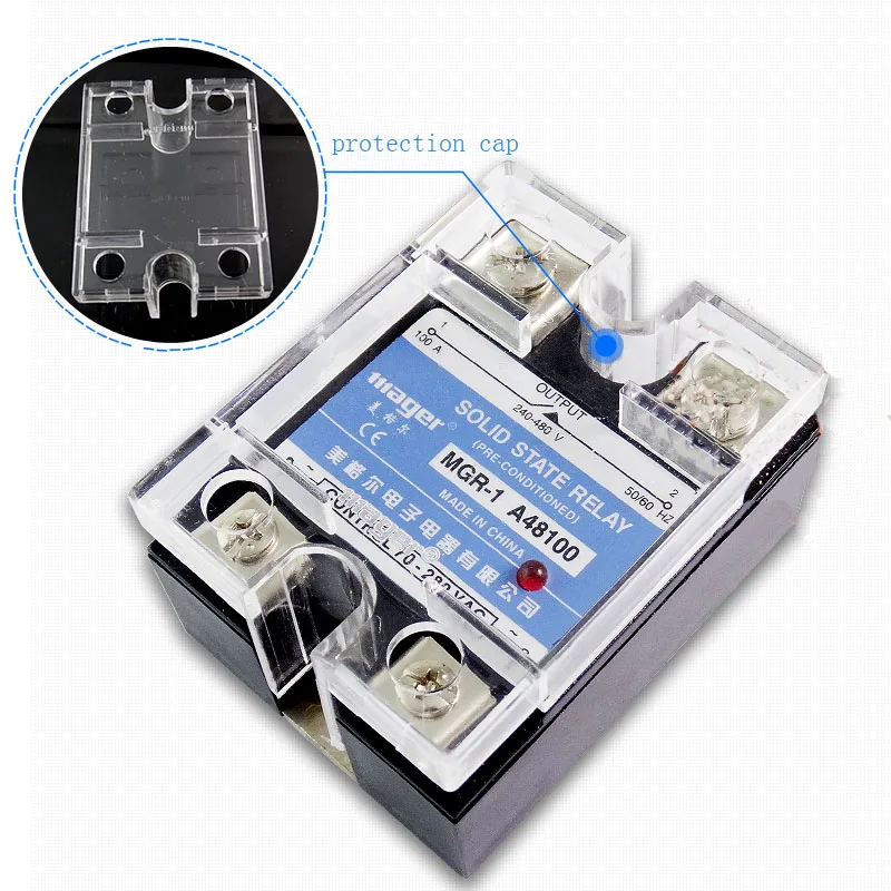 

Бесплатная доставка 2 шт. 100A Промышленное использование Mager SSR MGR-1 A48100 100A Однофазное твердотельное реле AC контроль 100A 220VAC