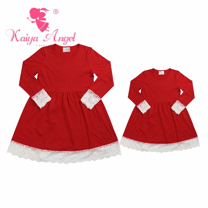 Kaiya Angel/красное хлопковое кружевное платье Модные платья для мамы и дочки