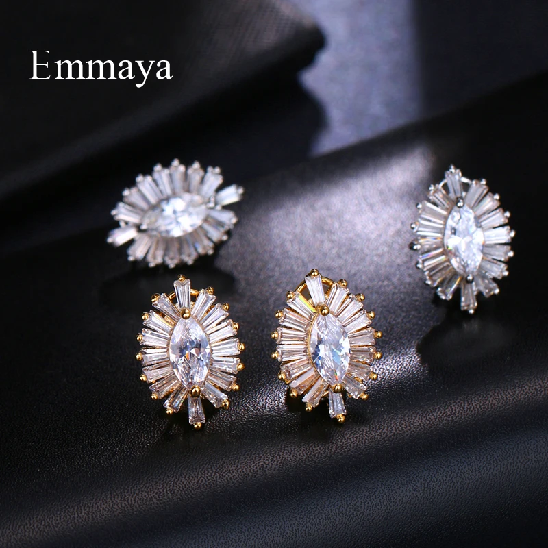Серьги-гвоздики Emmaya, циркониевые серьги-гвоздики с солнечным цветком, кубический цирконий, серебро и розовое золото, для женщин, Роскошные вечерние подарки