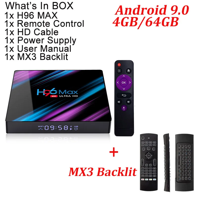 4G 64G with MX3 H96 MAX Smart tv Box Android 9,0 4 Гб ОЗУ 32 ГБ/64 Гб ПЗУ Rockchip RK3318 двойной wifi 4K USB3.0 H.265 BT4.0 телеприставка PK X88 PRO - Цвет: 4G 64G with MX3
