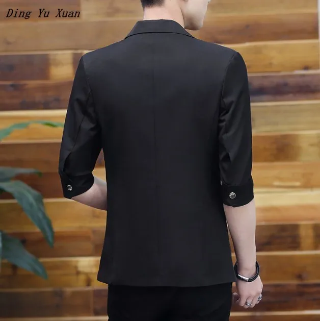 

Men's Summer Short Sleeve Blazer Men Casual Suit Jacket Solid Black White Blue Pink Blazer Hombre for Teenage