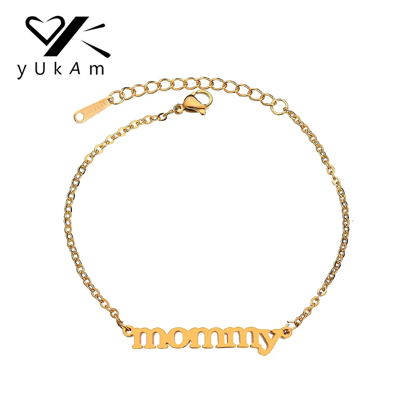 YUKAM Sweet Mama Love Female Bracelets Mommy Stainless Steel Charm Bracelet Bangle for Women Mothers Day Gift Minimalist Jewelry