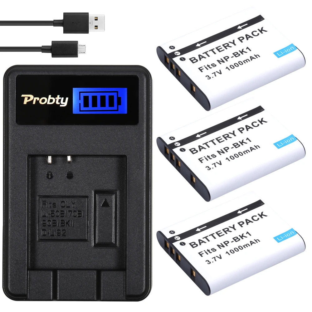 Probty 3 шт. NP BK1 NPBK1 камера батарея + ЖК Зарядное устройство USB для Sony S750 S780 S950 S980 W190 W370
