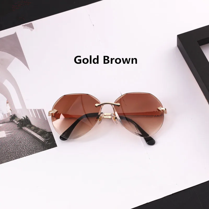 Gold Brown HJYBBSN без оправы очки детские винтажные красочные оттенки для детей модные солнцезащитные очки для мальчиков и девочек подростковые очки UV400 - Цвет линз: Gold Brown