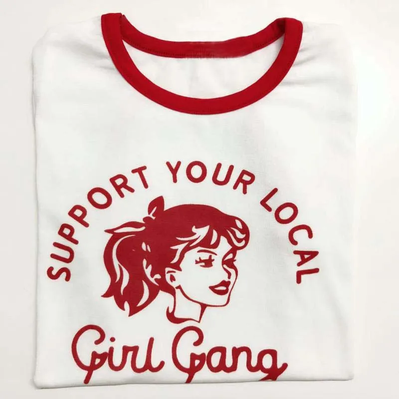 Support your local Girl gang fashion print Harajuku female shirt New Summer Retro Ulzzang Casual Kawaii tops cotton women | Женская