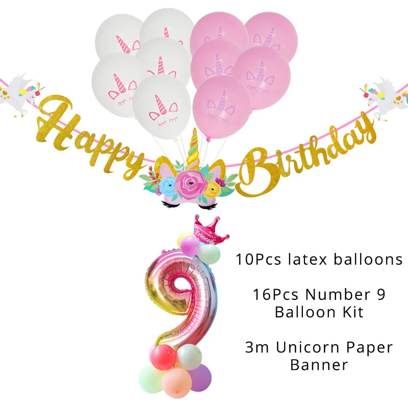 balloon banner kit 9 WEIGAO 0-9 Радуга Единорог баннер для вечеринки и воздушные шары Комплект блестящий для дня рождения баннер бумага Гарланд с номером воздушный шар Декор - Цвет: balloon banner kit 9