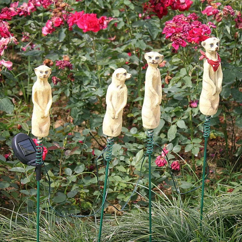 4 шт. на солнечных батареях Meerkat Статуэтка лампы Водонепроницаемый Открытый