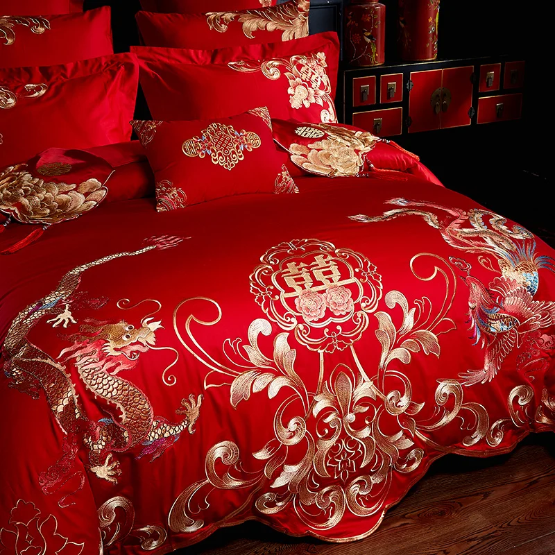 Комплект постельного белья из 100% хлопка с вышивкой Феникса|Комплекты белья| |