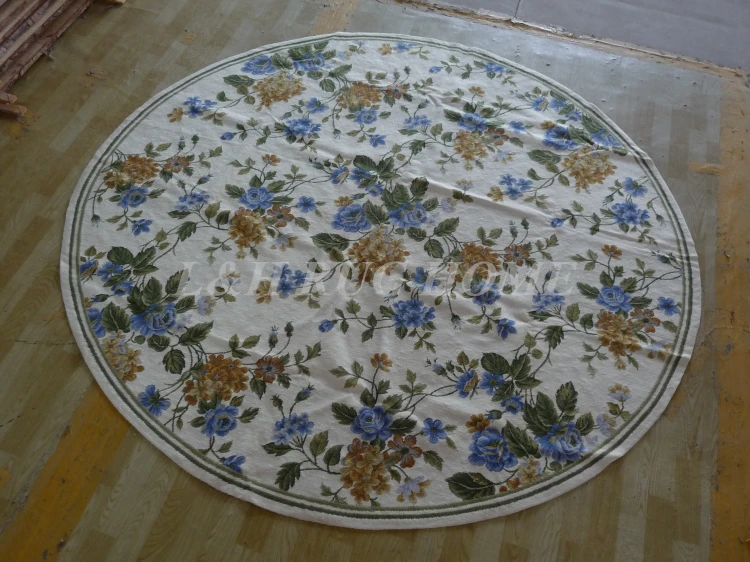 Бесплатная доставка 8x8 дюймов Круглый шерстяной коврик ручной работы с цветочным