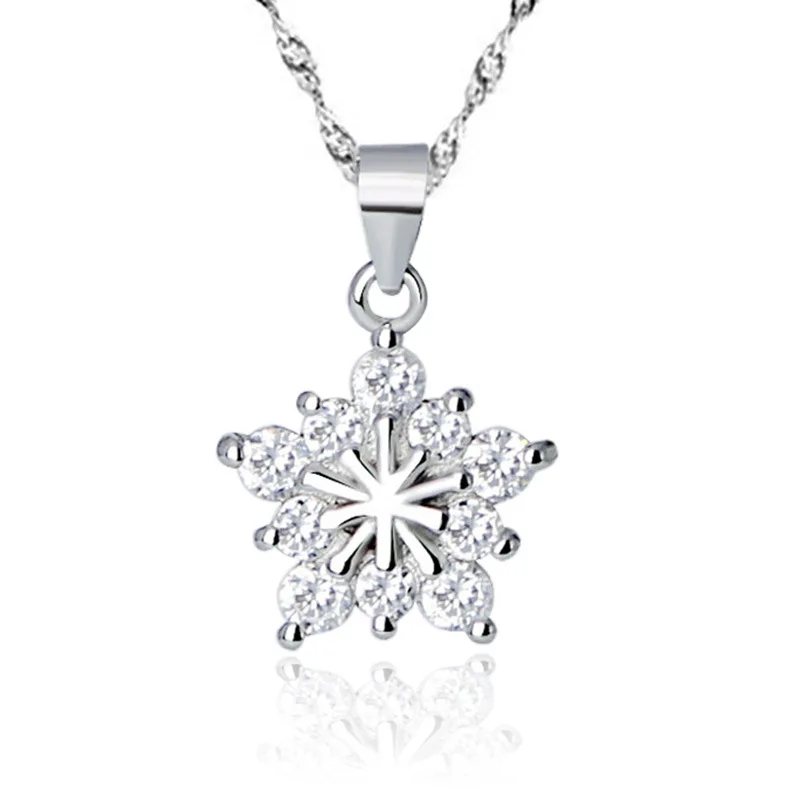 

100% 925 sterling silver fashion shiny star crystal pendant necklaces for women jewelry birthday gift wholesale drop shipping