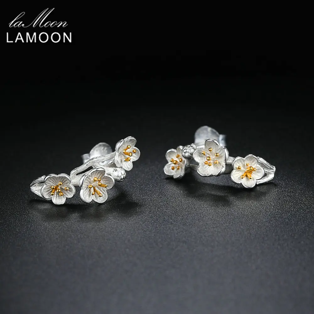 LAMOON Pure серьги из серебра 925 для женщин 2 цвета цветок Изящные Ювелирные изделия