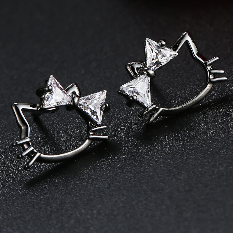

FYM Fashion Black Color Cat Shape Cubic Zirconia Stud Earrings for Bride Jewelry Earring for Women Party