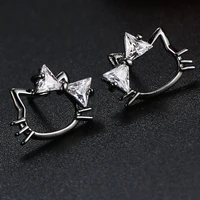 fym fashion black color cat shape cubic zirconia stud earrings for bride jewelry earring for women party