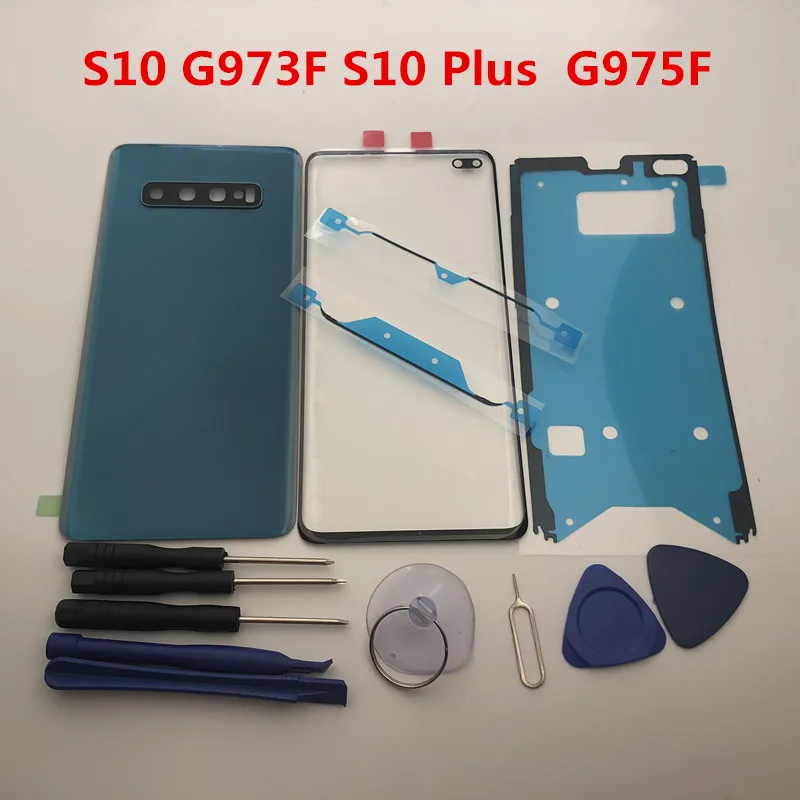 S10 S10+ задняя крышка батарейного отсека, задняя крышка корпуса из стекла+ передняя стеклянная линза для samsung Galaxy S10 G973F S10 Plus G975F Замена