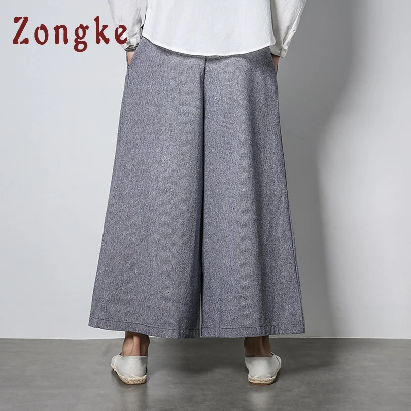 Zongke, китайский стиль, широкие брюки, мужские штаны для бега, Японская уличная одежда, льняные брюки, мужские брюки XXL, Мужские штаны для бега, весна