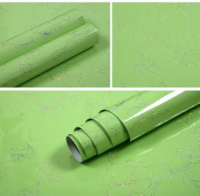 Laser Light Green 3 м/5 м/10 м Толстый лазерный цветочный узор рулон обоев ПВХ самоклеящаяся декоративная пленка DIY наклейки на стену для кухни домашний декор - Цвет: Laser Light Green