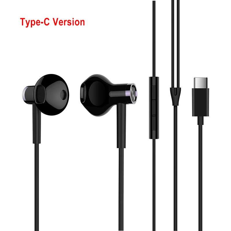 TypeC Version Black Оригинальные Xiaomi mi наушники гибридные DC Половина в уши гарнитура l-форма 3,5 мм/тип-c штекер MEMS mi crophone провод контроль двойной драйвер - Цвет: TypeC Version Black