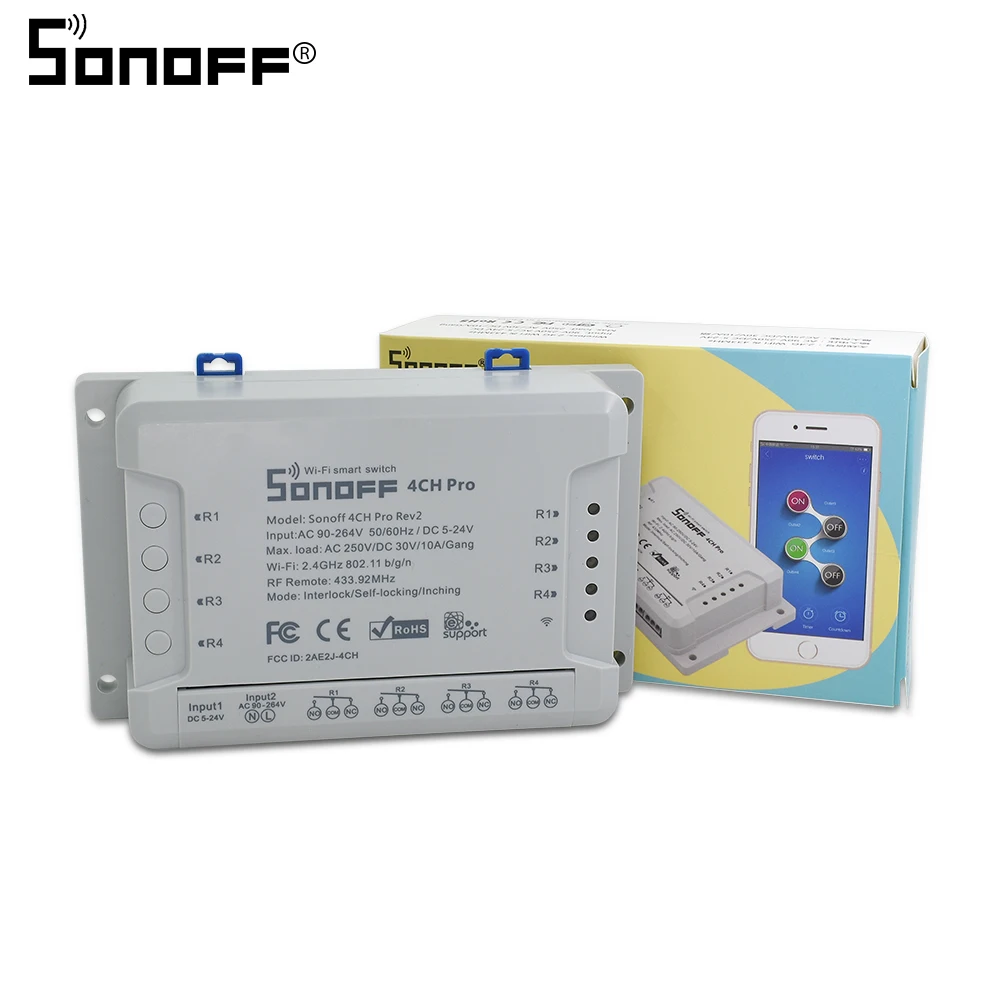 Sonoff 4CH Pro R2 многоканальный беспроводной Wifi переключатель для умного дома Модуль Автоматизации 433 МГц пульт дистанционного управления 220 В