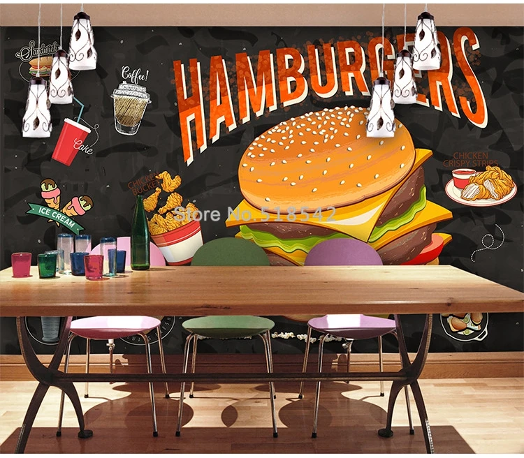 Пользовательские Любой Размер фрески 3D Западной Burger жареная курица быстрого Еда Ресторан Еда обои Ресторан коридор обои